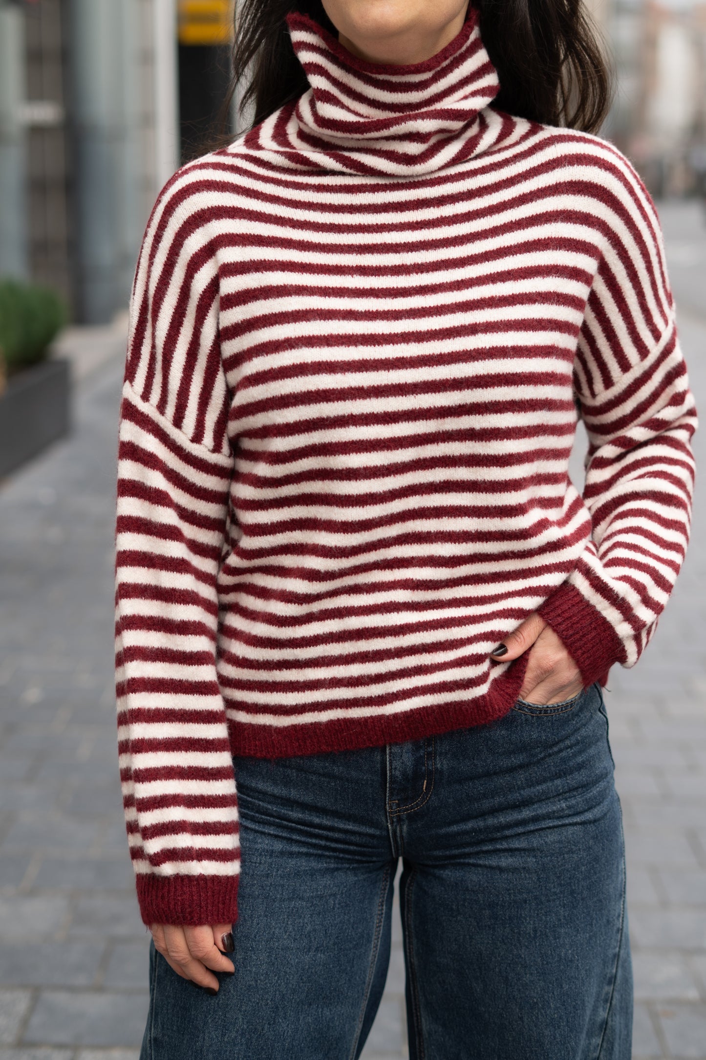 Nina pull striped burgundy/wit