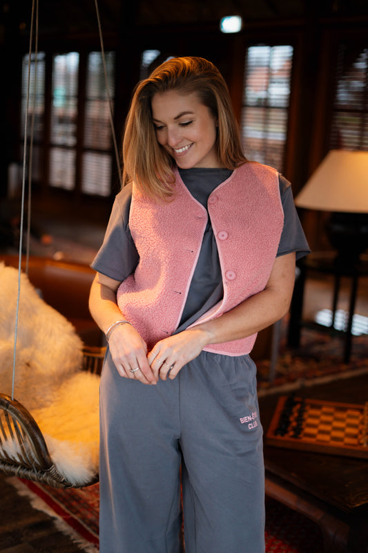 Teddy gilet roze