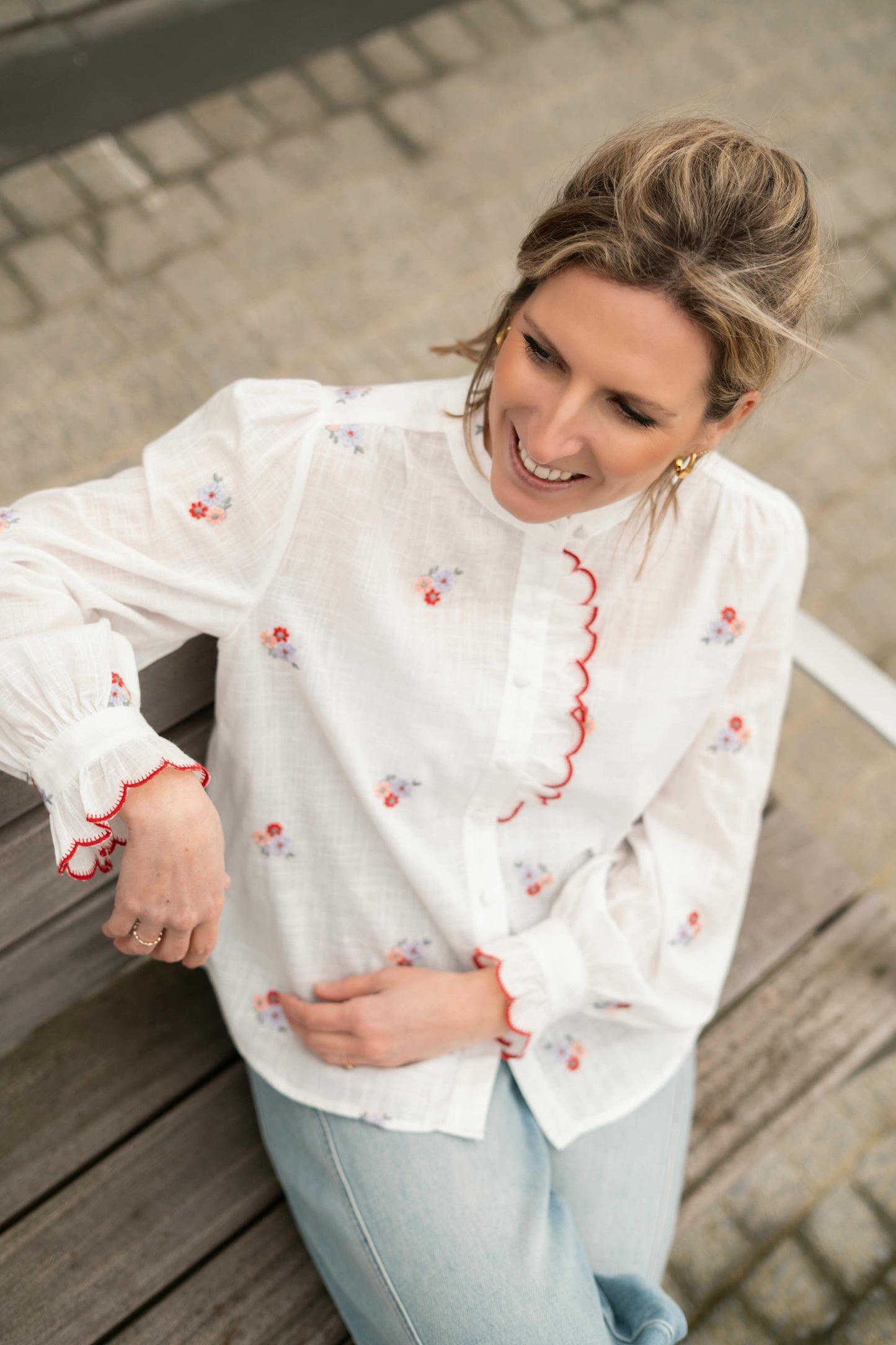 Rosette blouse wit