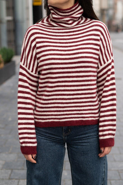 Nina pull striped burgundy/wit