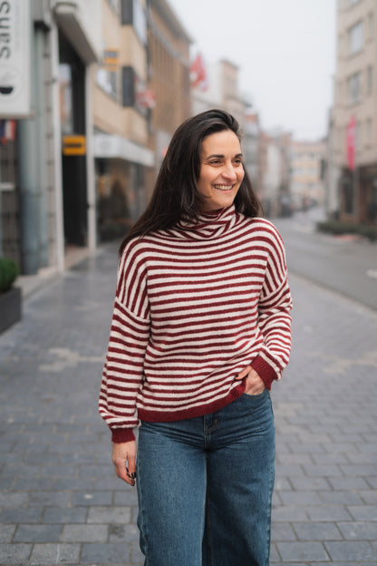 Nina pull striped burgundy/wit
