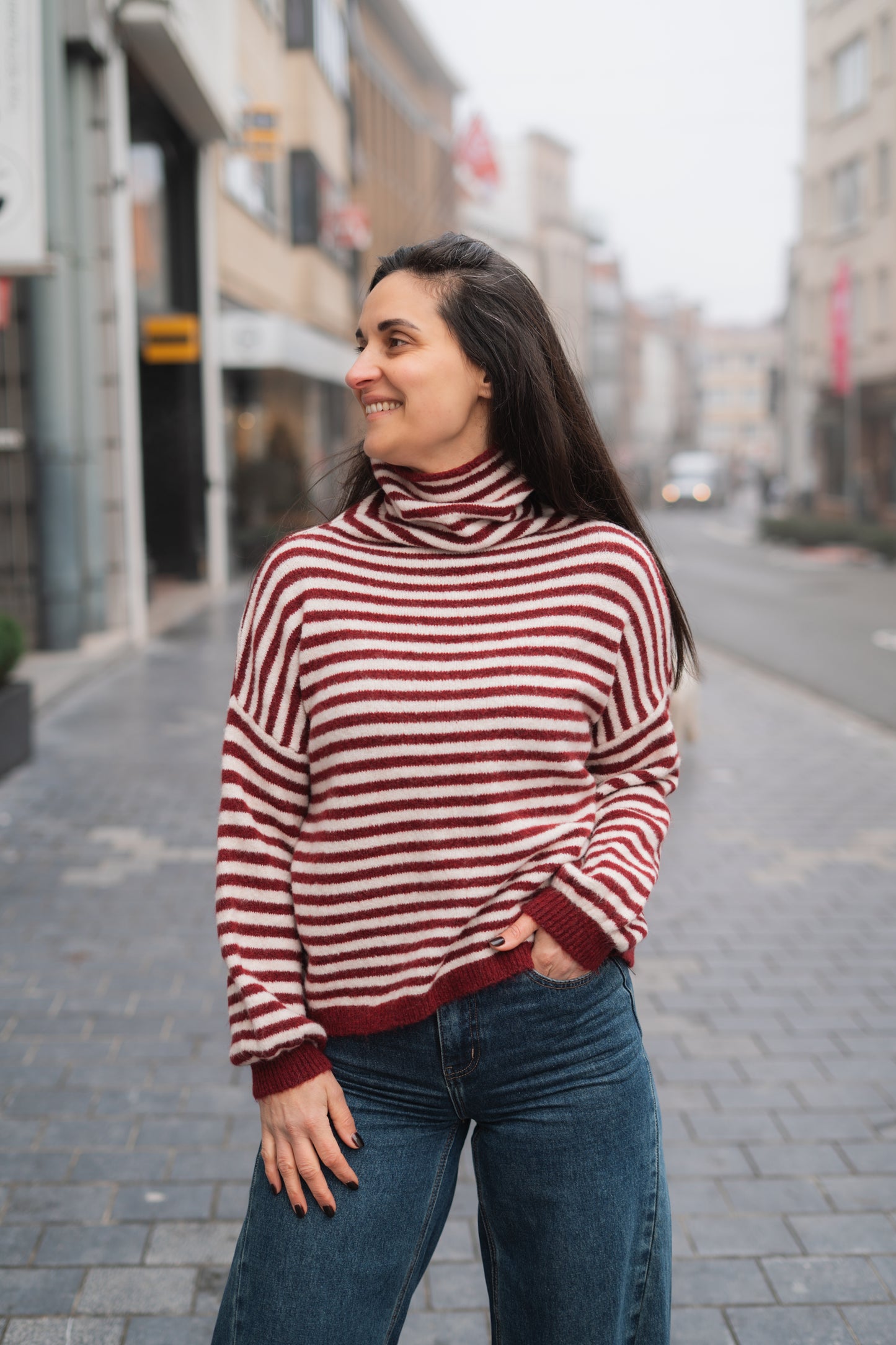 Nina pull striped burgundy/wit