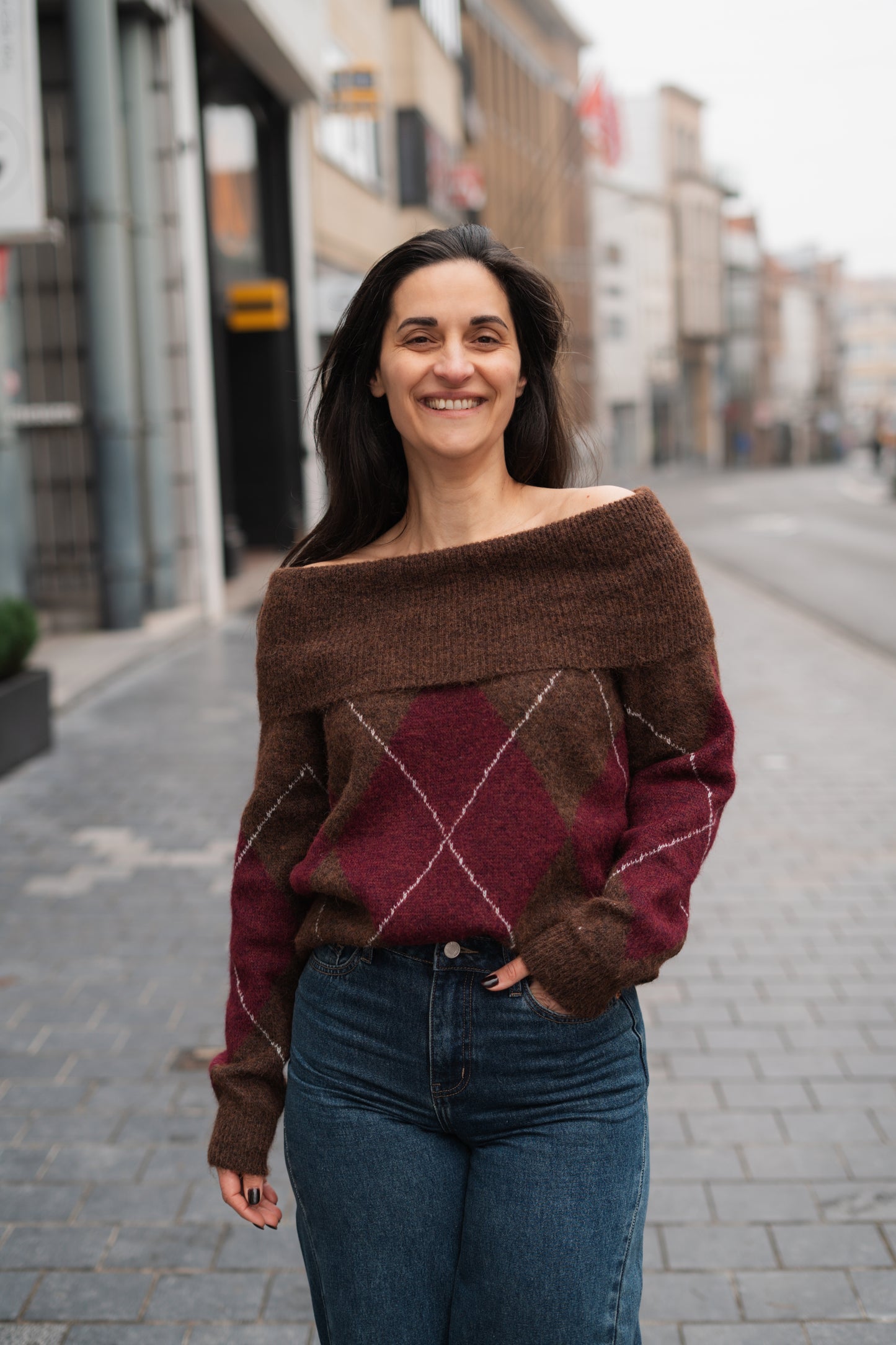 Laura pull bruin/burgundy