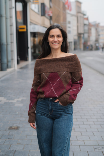 Laura pull bruin/burgundy