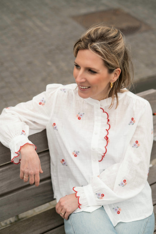 Rosette blouse wit